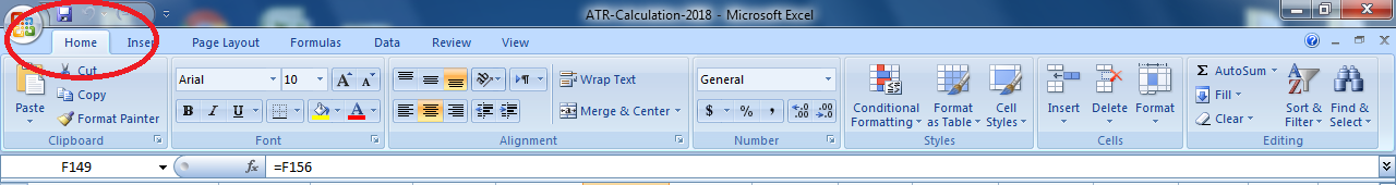 Excel Home Ribbon