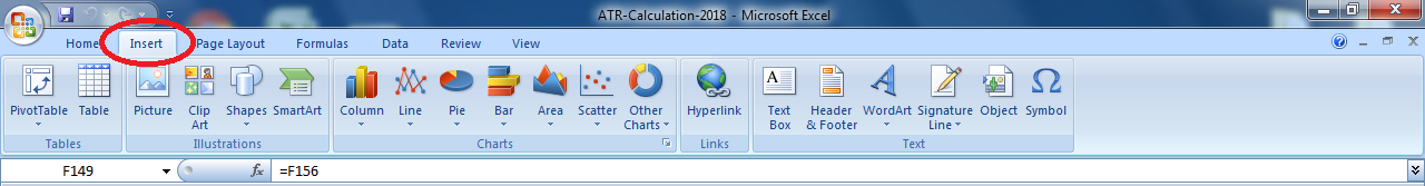 Excel Insert Ribbon